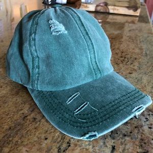 High Ponytail baseball cap hat forest green distressed